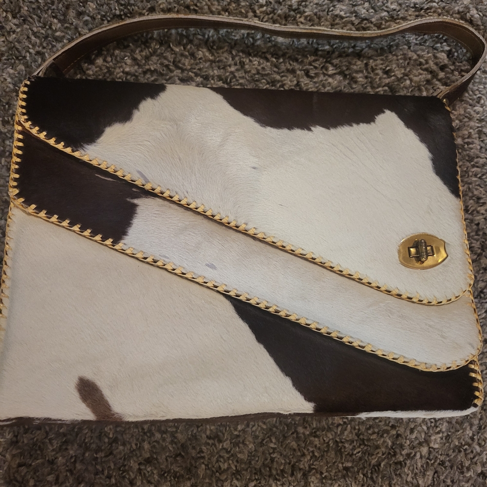 Cowhide Crossbody Bag with Gold Accents